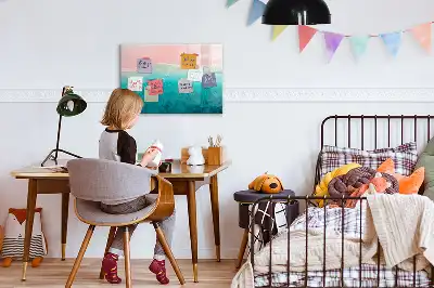 Magnetic marker board with beach and sea design
