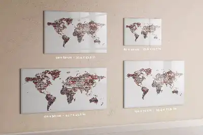 Magnetic glass dry erase board with world map on brick print