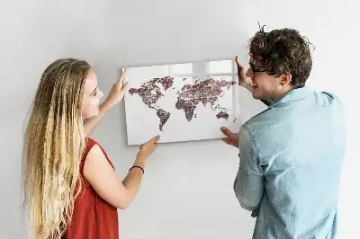 Magnetic glass dry erase board with world map on brick print