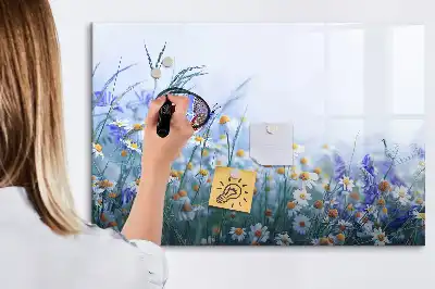 Magnetic glass dry erase board with butterfly on a meadow print