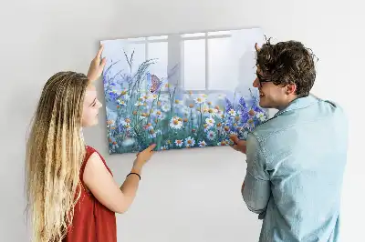 Magnetic glass dry erase board with butterfly on a meadow print