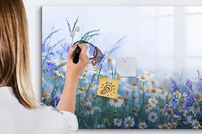 Magnetic glass dry erase board with butterfly on a meadow print