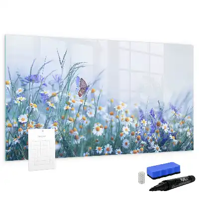Magnetic glass dry erase board with butterfly on a meadow print
