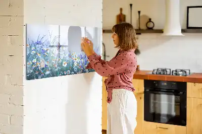 Magnetic glass dry erase board with butterfly on a meadow print
