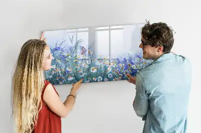 Magnetic glass dry erase board with butterfly on a meadow print