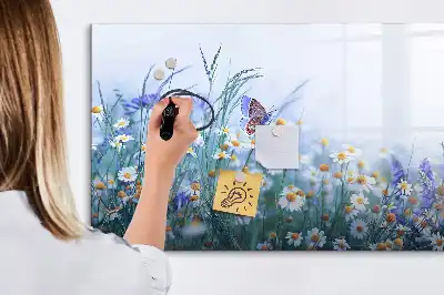Magnetic glass dry erase board with butterfly on a meadow print