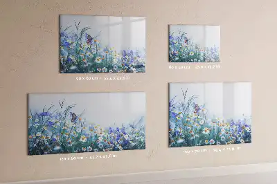 Magnetic glass dry erase board with butterfly on a meadow print