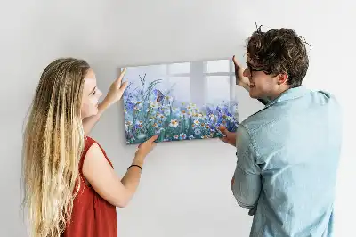 Magnetic glass dry erase board with butterfly on a meadow print