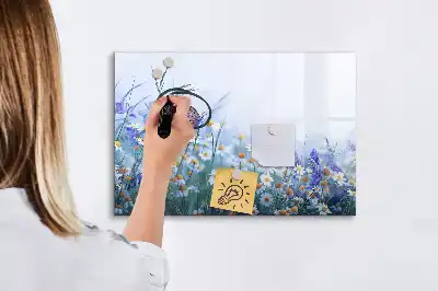 Magnetic glass dry erase board with butterfly on a meadow print