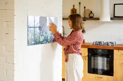Magnetic glass dry erase board with butterfly on a meadow print