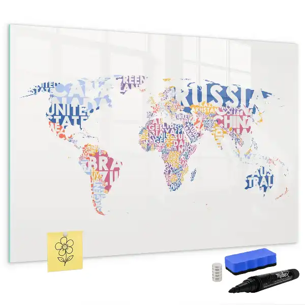 Magnetic world map marker board showing individual countries