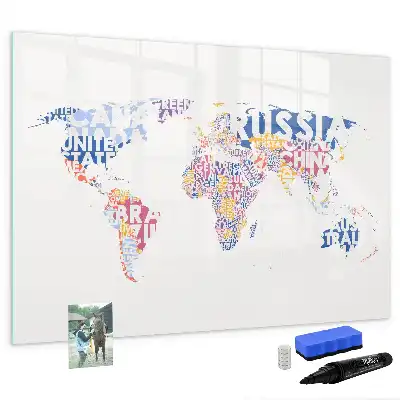Magnetic world map marker board showing individual countries