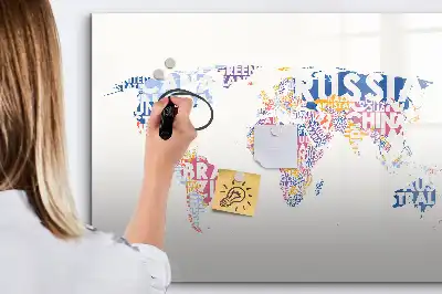 Magnetic world map marker board showing individual countries
