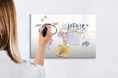 Magnetic world map marker board showing individual countries