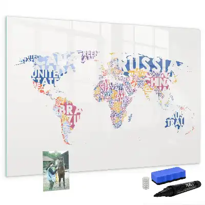 Magnetic world map marker board showing individual countries