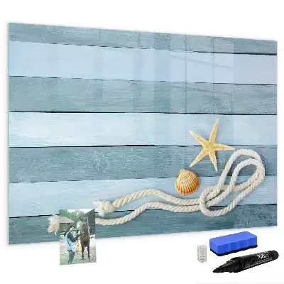 Magnetic glass dry erase board with plants and shells design