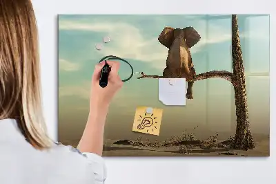Magnetic glass dry erase board with elephant on a tree print