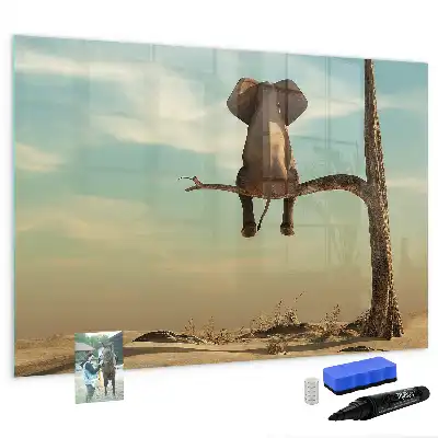 Magnetic glass dry erase board with elephant on a tree print