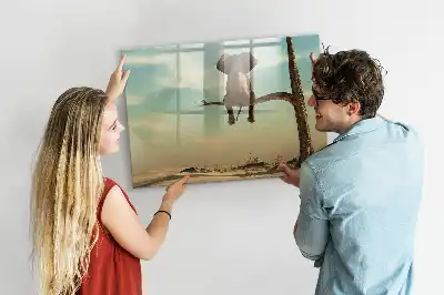 Magnetic glass dry erase board with elephant on a tree print