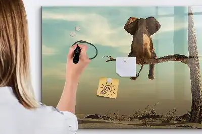 Magnetic glass dry erase board with elephant on a tree print