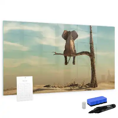 Magnetic glass dry erase board with elephant on a tree print