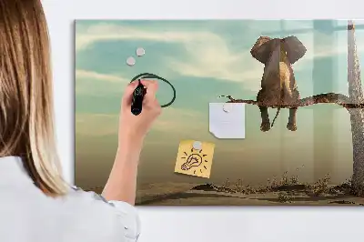 Magnetic glass dry erase board with elephant on a tree print