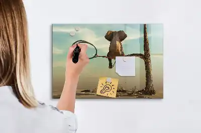 Magnetic glass dry erase board with elephant on a tree print