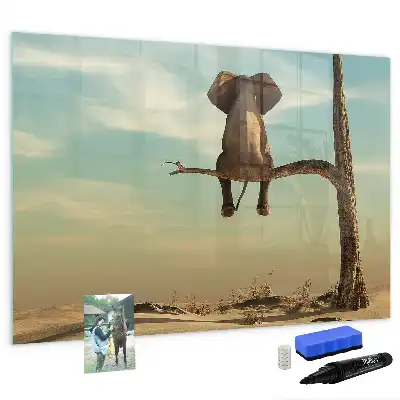 Magnetic glass dry erase board with elephant on a tree print