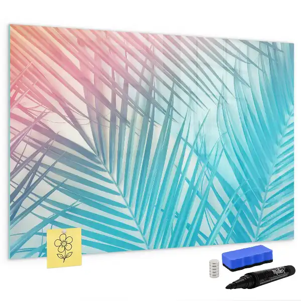 Magnetic glass dry erase board in tropical palm design