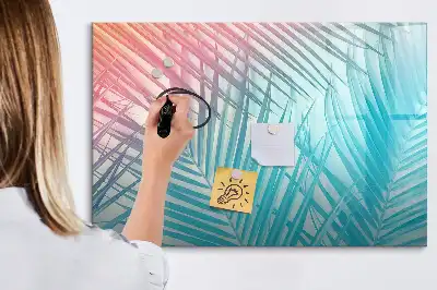 Magnetic glass dry erase board in tropical palm design