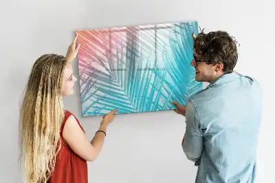 Magnetic glass dry erase board in tropical palm design