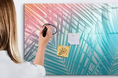 Magnetic glass dry erase board in tropical palm design