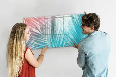 Magnetic glass dry erase board in tropical palm design