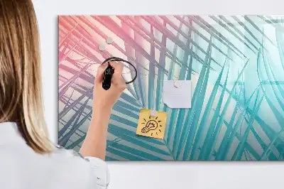 Magnetic glass dry erase board in tropical palm design