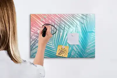 Magnetic glass dry erase board in tropical palm design