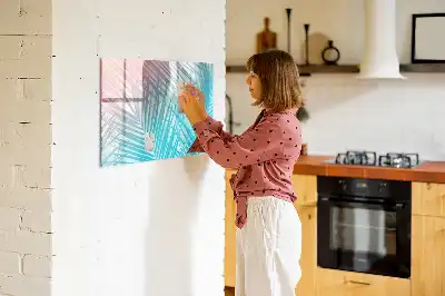 Magnetic glass dry erase board in tropical palm design