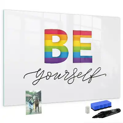 Magnetic marker board with Be yourself text