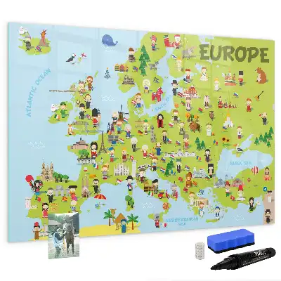 Magnetic marker board world map with flags