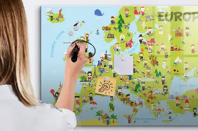 Magnetic marker board world map with flags