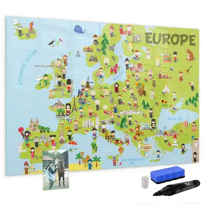 Magnetic marker board world map with flags