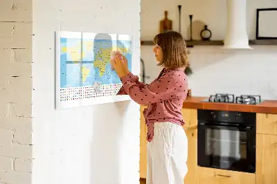 Magnetic glass dry erase board world map design