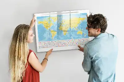 Magnetic glass dry erase board world map design