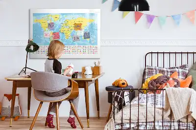 Magnetic glass dry erase board world map design