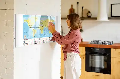 Magnetic glass dry erase board world map design