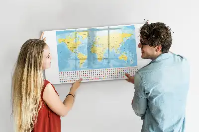 Magnetic glass dry erase board world map design