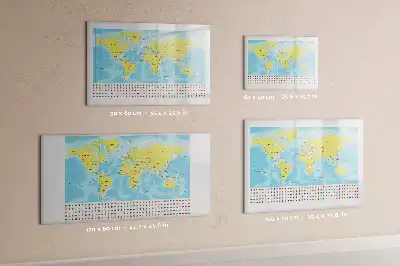 Magnetic glass dry erase board world map design
