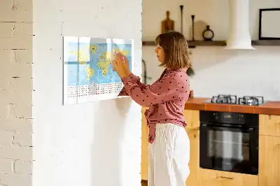 Magnetic glass dry erase board world map design