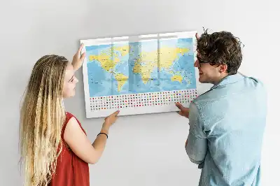 Magnetic glass dry erase board world map design