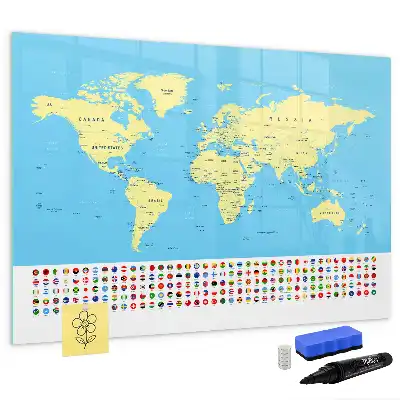 Magnetic marker board classic world map design
