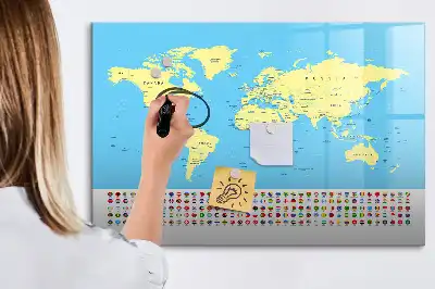 Magnetic marker board classic world map design